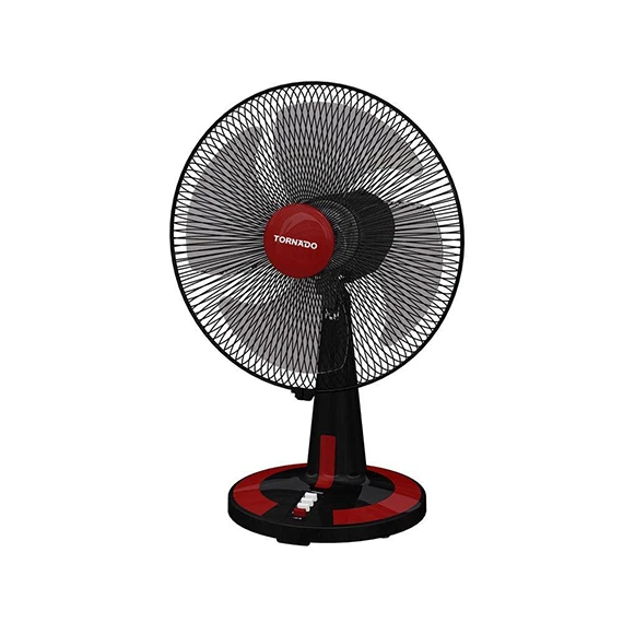 Tornado desk fan 16 inch with 4 plastic blades and 3 speeds in black x red color TDF16