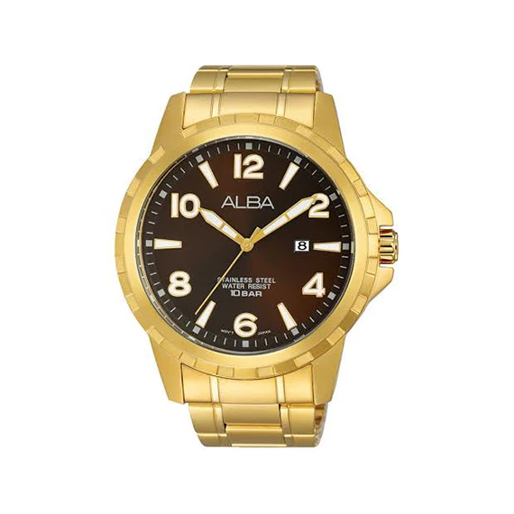 ALBA Prestige Men's Hand Watch Gold Stainless Steel Band, Brown Dial AG8G56X1