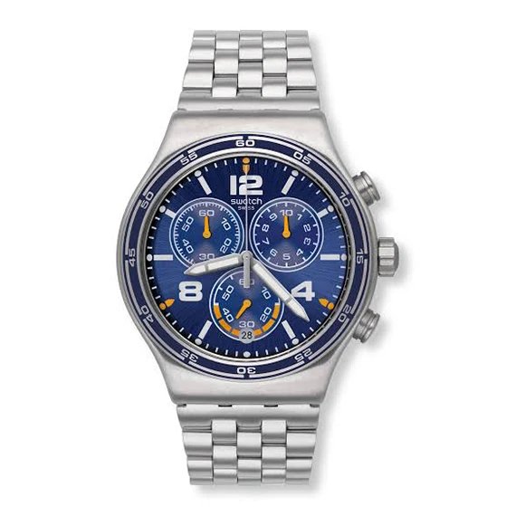 Swatch Irony Destination Barcelona Blue Dial Stainless Steel Men's Watch YVS430G