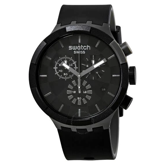 Swatch Silicone Quartz Band, Black, 20 Casual Watch (Model: SB02B400)