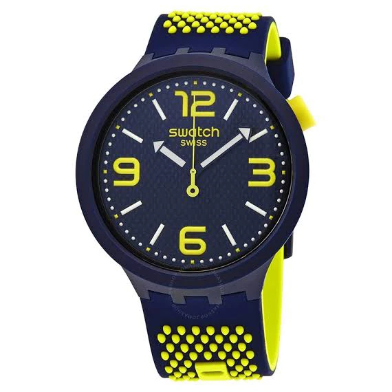 Swatch SO27N102 Round Silicone Analog Watch with Contrast Points and Dots Bands for Men - Navy