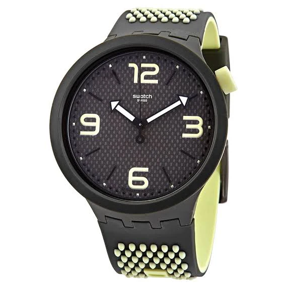 Swatch SO27M102 Analog Round Silicone Dot Contrast Marker Watch for Men - Olive زيت