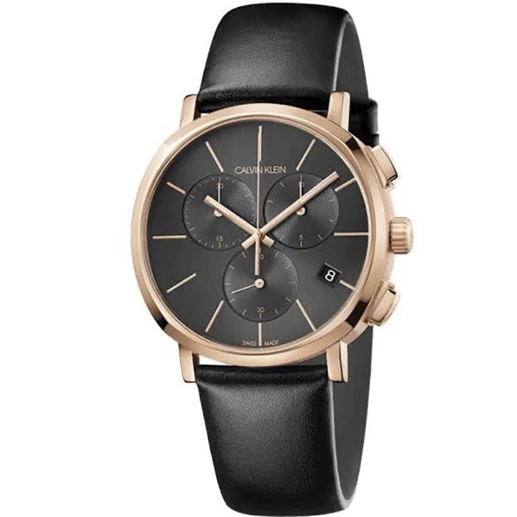 Calvin Klein Mens Chronograph Quartz Watch with Leather Strap K8Q376C3