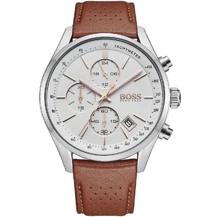 Hugo Boss 1513475 Men Chronograph Quartz Watch with Leather Strap, White