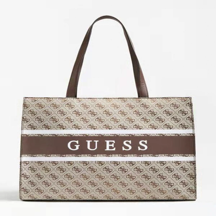 حقيبة جيس للنساء - أصلية - بمقبض وكتف - بني فاتح  مع شعار مطبوع باللون الأبيض