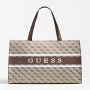 حقيبة جيس للنساء - أصلية - بمقبض وكتف - بني فاتح  مع شعار مطبوع باللون الأبيض