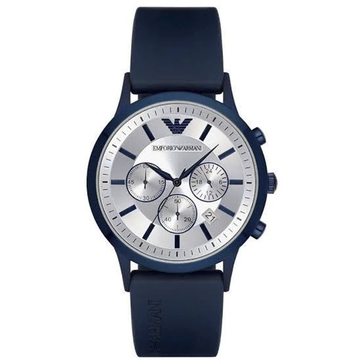 Emporio Armani Men's Renato Stainless Steel Analog-Quartz Watch with Rubber Strap, Blue, 22 (Model: AR11026)