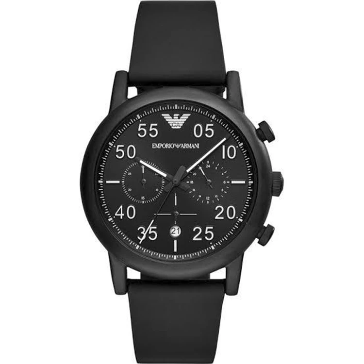 Emporio Armani Men's Chronograph Stainless Steel Quartz Watch with Leather Calfskin Strap, Black, 22 (Model: AR11133)