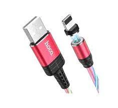 USB Cable - 8 Pin HOCO U90, 1.0m, Round, 2.0A, Silicone, Luminous, Indicator, Magnetic, Color: Red