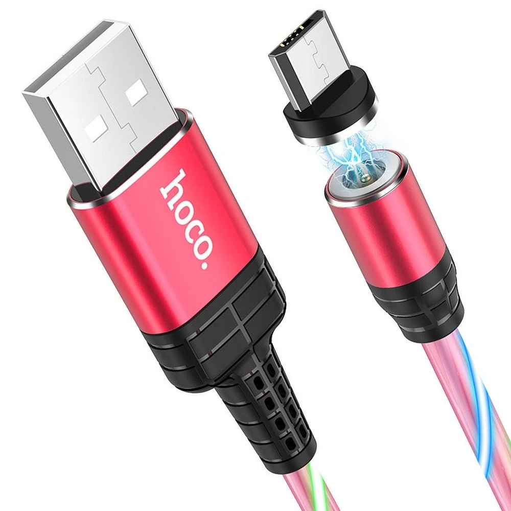 Charging Cable: HOCO U90 - Magnetic USB Cable / MICROUSB LED, 1M 2.4A Pink