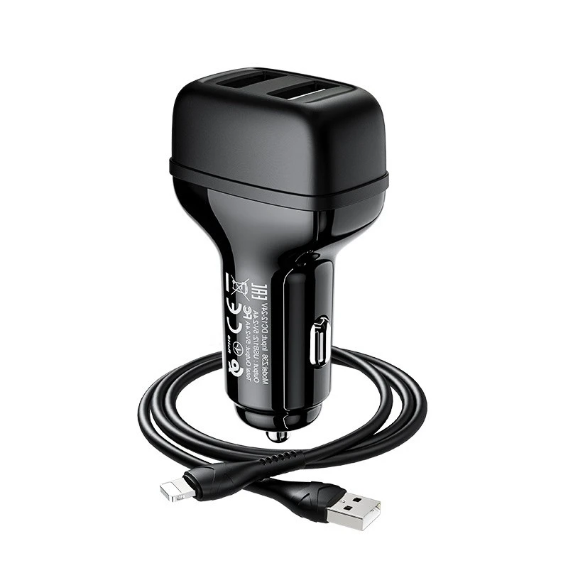 hoco Car charger “Z36 Leader” dual port set with cable Lightning